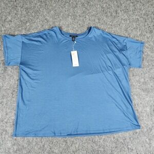 Eileen Fisher Blue Relaxed Crew Neck Short Sleeve Top